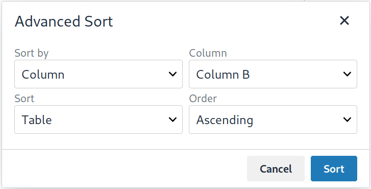 Advanced Tables sort dialog (Sort > Advanced Sort
).